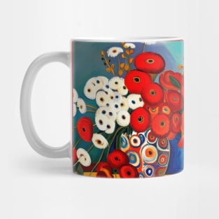 Cute Abstract Flowers in a Red and White Vase Still Life Painting Mug